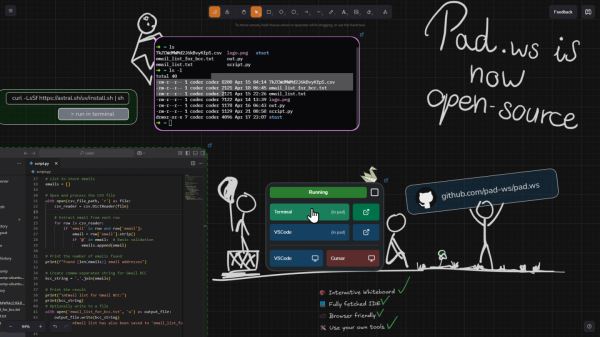 Вышла pad.ws — бесконечная доска для программистов со встроенным редактором кода и терминалом