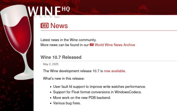 Релиз Wine 10.7